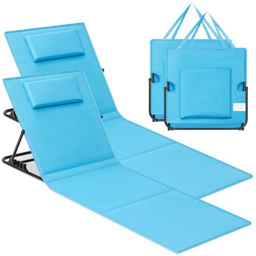 SONGMICS Strandstuhl, 2er Set, Campingstuhl, Sonnenliege, Strandliege, klappbar, verstellbare Rückenlehne, leicht tragbar mit Griff, für Camping, Garten, Pool, 158 x 55 cm, himmelblau GCB251Q01 von SONGMICS