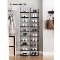 Schuhregal, Schuhablage, 10 Ebenen, offener Schuhschrank, Schuhaufbewahrung, schmal, 33 x 33 x 173 cm, Metallgestell, Ablagen aus Vliesstoff, für von SONGMICS