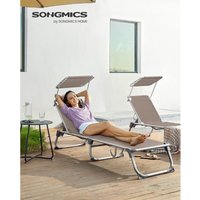 Songmics - Sonnenliege, klappbarer Liegestuhl, 193 x 55 x 31 cm, max. Belastbarkeit 150 kg, mit Sonnenschutz, verstellbare Rückenlehne, für Terrasse von SONGMICS