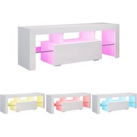 SONNI TV-Schrank Lowboard Hochglanz 130x35x45cm Weiß TV Board LED Beleuchtung mit Klapptür,Glasfront von SONNI