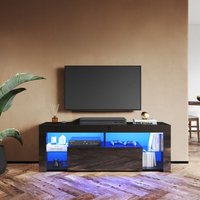 Sonni - tv Schrank Schwarz tv Lowboard mit led Beleuchtung 140x35x50.5cm, mit Klapptür Glasregal Hochglanz TV-Möbel von SONNI