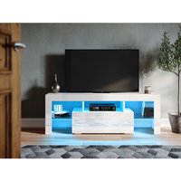 Sonni - tv Schrank Weiß mit Klapptür tv Board led Beleuchtung tv Lowboard Hochglanz Mit Glasfront 130x35x45cm von SONNI