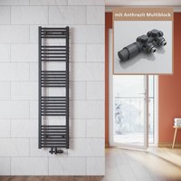 Sonni - Design Heizkörper Bad Badheizkörper Anthrazit,1600x400mm,mit Anthrazit Multiblock,739 Watt,Mittelanschluss von SONNI