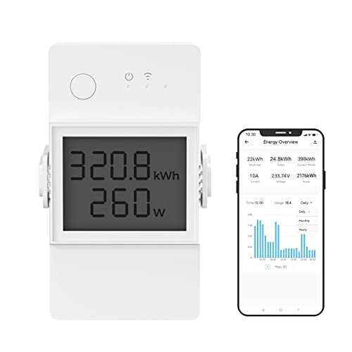 SONOFF POW320D Elite Smart Schalter mit Leistungsmesser, 20A WiFi Smart Switch LCD Digitalenergiezähler, Überlastschutz Strommessgerät Kompatibel mit Alexa/Google Home von SONOFF