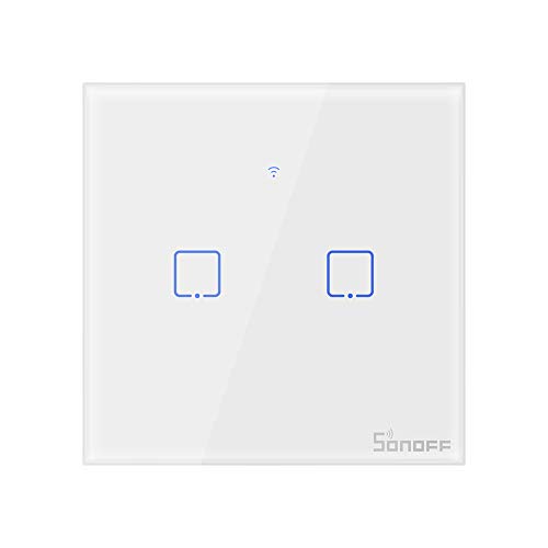 SONOFF T1EU2C Intelligenter kabelloser HF-WLAN-Wandlichtsteuerschalter, 2-Kanal Schalter vom 86er Typ für Automatisierungslösungen in der intelligenten Haustechnik, funktioniert mit Alexa, Google Home von SONOFF
