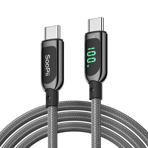 SooPii 100W USB-C-auf-USB-C-Kabel, 1,2 m Schnellladekabel mit LED-Anzeige, PD 5A Typ-C-Ladekabel für lPhone 15/Pro/Plus/Pro Max, lPad Air, MacBook, Galaxy S23/S22, Pixel, LG (Grau) von SooPii