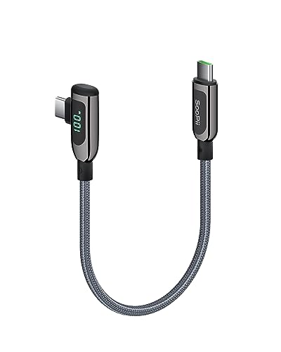 SooPii 100W rechtwinkliges USB-C-auf-USB-C-Kabel,0,3 m geflochtenes Typ-C-Kabel aus Zinklegierung mit LED-Anzeige für lphone 15, iPad Air/Pro,MacBook Pro,Samsung S23/S22/S10,Pixel,LG(0,3m Grau) von SooPii