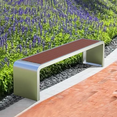 Gartenbank aus Stahl, Terrassenbank für den Parkgarten, wetterfest, Tragkraft 400 kg, Gartenmöbel-Sofa für die Veranda mit Lattensitz, für Park, Hof, Rasen, Balkon, Hinterhof (Farbe: Silber, von SORVA