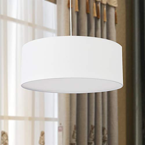 SPARKSOR Pendelleuchte, Deckenleuchte, moderner Stoff-Lampenschirm, großer weißer Trommel-Lampenschirm, rund, für Schlafzimmer, Esszimmer, Wohnzimmer, 3 Glühlampen, E27 von SPARKSOR