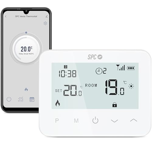 SPC Vesta Thermostat – WLAN-Heizungsthermostat für Gasheizkessel, intelligente App-Steuerung, kompatibel mit Alexa/Google, Erkennung offener Fenster, programmierbar und wandmontiert – Weiß von SPC