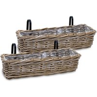 Spetebo - Rattan Balkonkasten natur 60 x 20 cm - 2er Set - Weide Pflanzkorb mit Halterung - Balkon Garten Blumenkasten Pflanztopf Blumenkorb zum von SPETEBO