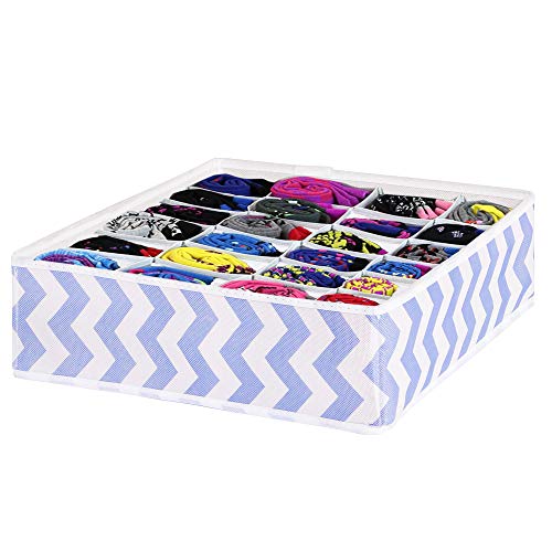 SPRINGOS Aufbewahrungsboxen, 24 Zellen Schublade Organizer für Socken, Krawatten, Faltbare Schublade Organizer zum Aufbewahren Socken-Organizer (Weiß-Blau) von SPRINGOS
