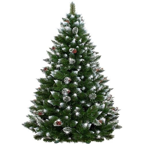 SPRINGOS Künstlicher Premium-Weihnachtsbaum 220 cm Diamantkiefer mit Kunstschnee und echten Zapfen Winter-Optik von SPRINGOS