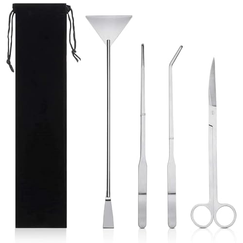 SRTSTR Edelstahl Aquarium Aquascaping Tools 4 in 1 Aquarium Werkzeug Set mit Lang Pinzette Schere Spatel Aquascape Tool Fisch Starter Kits Aquarienpflanzenkies Reinigen von SRTSTR