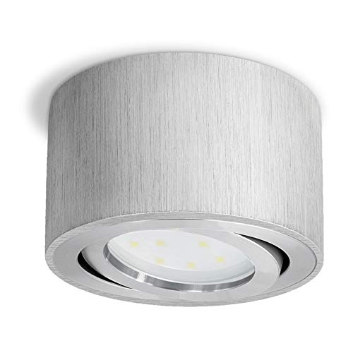 SSC-LUXon CELI-1A runder Aufbaustrahler LED flach - Spot schwenkbar in Alu gebürstet inkl. fourSTEP LED 5W warmweiß Dimmbar ohne Dimmer von SSC-LUXon