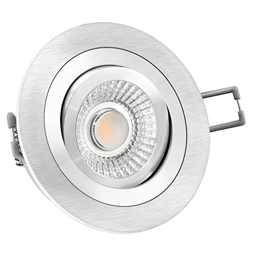 SSC-LUXon LED Einbaustrahler Spot inkl. 6W LED Modul RA 90 rund schwenkbar flach Alu gebürstet warmweiß dimmbar LED Deckenleuchte Strahler Einbauleuchte Deckenstrahler für 230V ohne Trafo 2700K von SSC-LUXon