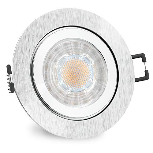 SSC-LUXon RW-2 Bad Einbaustrahler GU10 LED - inkl. wechselbarem LED GU10 6W warmweiß - Spot rund IP44 für Bad & Küche in Alu gebürstet von SSC-LUXon