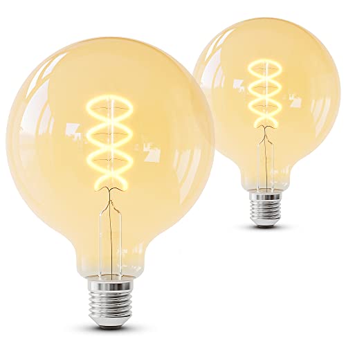 SSC-LUXon 2 Stück LUBI Vintage Glühbirne E27 Globe XL Form mit LED Filament - Glühlampe dimmbar 3,4W extra warmweiß Ambiente Licht von SSC-LUXon