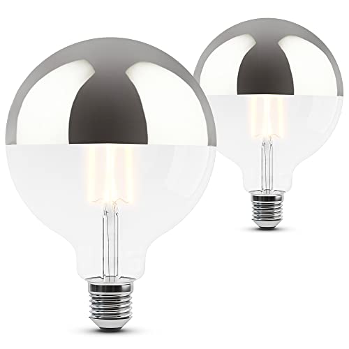 SSC-LUXon 2 Stück SINO Spiegelkopf Glühbirne LED mit warmweißem Licht E27 Fassung - Globe XL Spiegelkopflampe silber 5W von SSC-LUXon