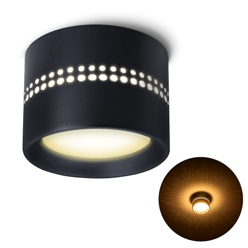 SSC-LUXon ALAPI Deckenleuchte Spot schwarz mit indirektem Licht 230V - kleine Aufputz Lampe flach inkl. GX53 Lampe warmweiß von SSC-LUXon