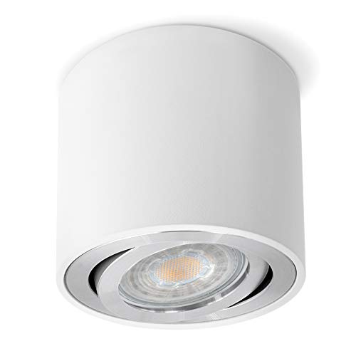 SSC-LUXon CELI-2W Aufbauleuchte weiß schwenkbar GU10 - Deckenleuchte rund mit LED GU10 5W neutralweiß - Aufbau Deckenstrahler von SSC-LUXon