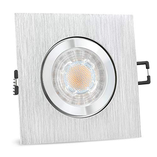 SSC-LUXon QW-2 Einbau Deckenstrahler GU10 LED - inkl. GU10 LED neutralweiß 3W wechselbar - Aussen & Bad Deckenspot eckig gebürstet IP44 von SSC-LUXon