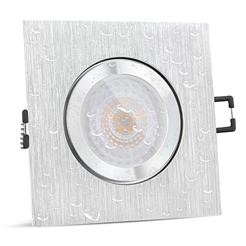 SSC-LUXon QW-2 flacher LED Badeinbaustrahler IP44 mit fourSTEP Modul Dimmbar ohne Dimmer - Spot eckig gebürstet 5W neutralweiß von SSC-LUXon