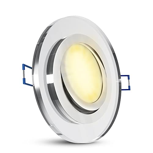SSC-LUXon flacher Glas Einbaustrahler schwenkbar inkl. LED Leuchtmittel 4W warmweiß 230V - Deckenleuchte rund Einbau spiegelnd von SSC-LUXon