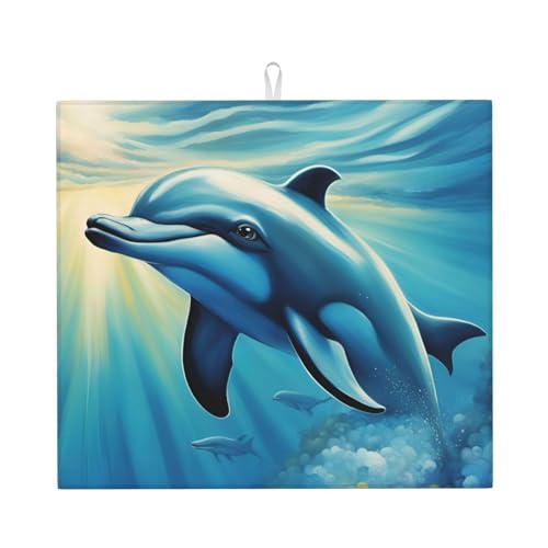 Ocean Delphin Looking At You 1 Küchentheke, saugfähige Matte, Abtropfmatte, Spülbeckenmatte, Wasseraufnahme vom Feinsten von SSIMOO