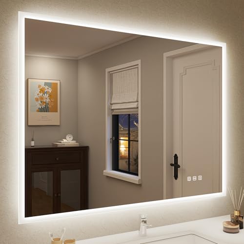 STARLEAD Badspiegel-mit-Beleuchtung 60x80 cm, Bad-Spiegel-mit-Licht und Bluetooth, Entfoggen, Led-Badspiegel mit 3 Farbtemperaturen, Dimmbar, Speicherfunktion, Horizontal/Vertikal, Rechtwinkliger von STARLEAD