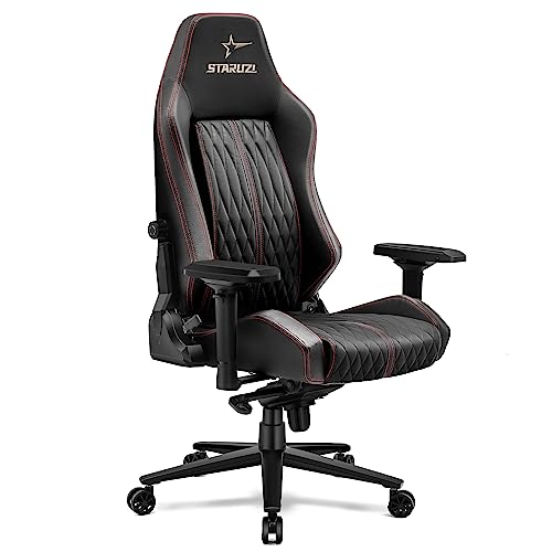 STARUZI Gaming Stuhl aus Leder, Ergonomischer PC Gamer Stuhl mit Verstellbares 4D Armlehne, Kunsleder Gaming Sessel,Drehsessel mit Verstellbarer 3D Rückenlehne, Schwarz von STARUZI