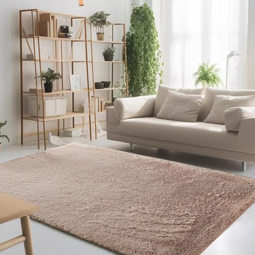 STGAO Hochflor Teppich 60 x 290 cm Anti-Rutsch Unterseite Plüsch Teppich Modernes Design für Modernes Wohnzimmer Schlafzimmer Baby Schlafsaal, Beige von STGAO