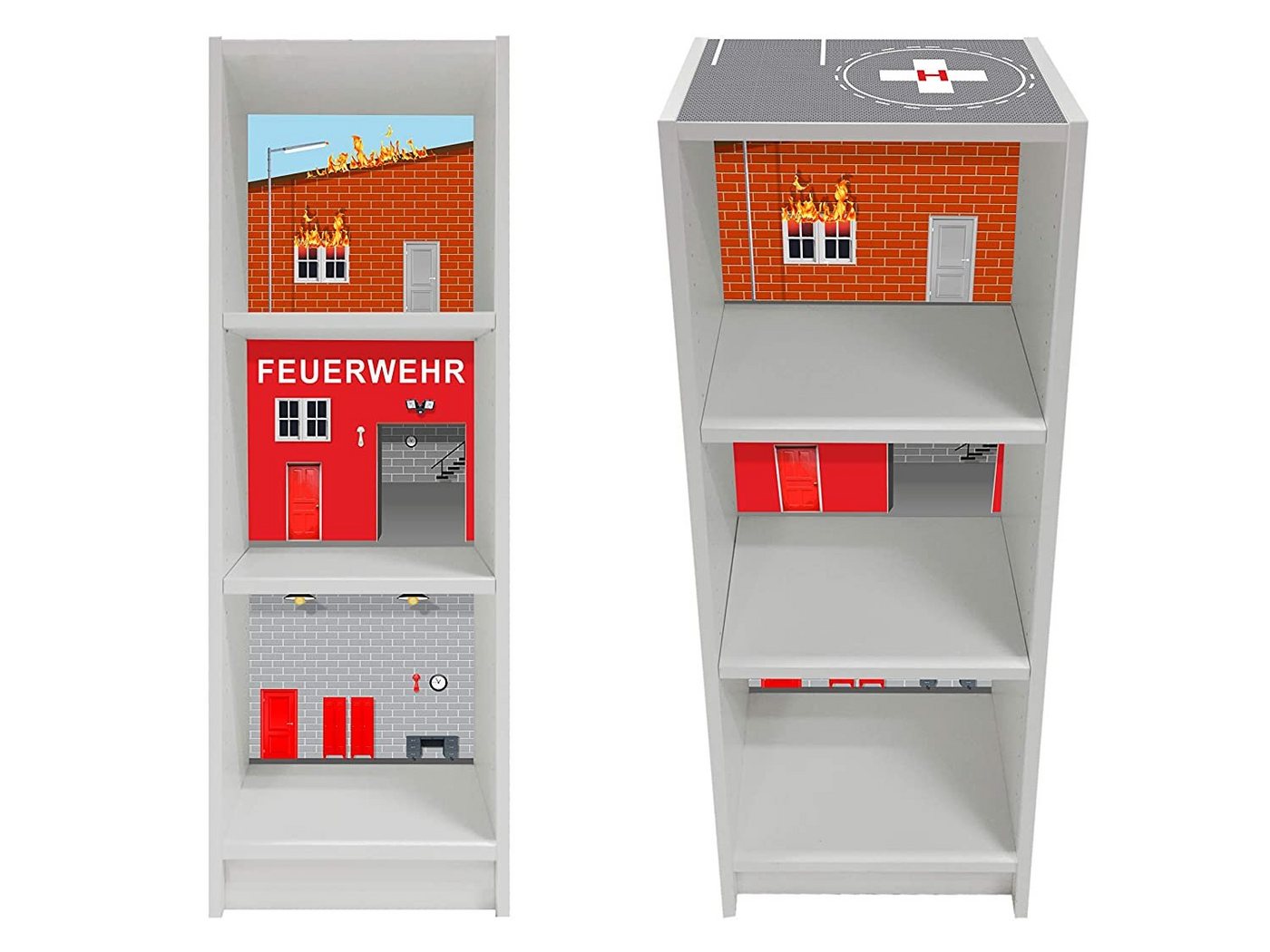STIKKIPIX Möbelfolie BKS02, (MÖBEL NICHT INKLUSIVE) Feuerwehr Möbelfolie, Aufkleber passend für das kleine BILLY-Regal (106x40cm) von IKEA von STIKKIPIX