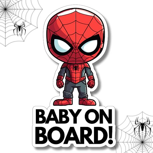 Stixorama - Niedlicher Spiderman Baby on Board Aufkleber für Autofenster oder Stoßstange – abnehmbares Schild mit Aufschrift "Baby on Board" – keine Magnete, Saugnäpfe oder Farbe (Spidermain) von STIXORAMA