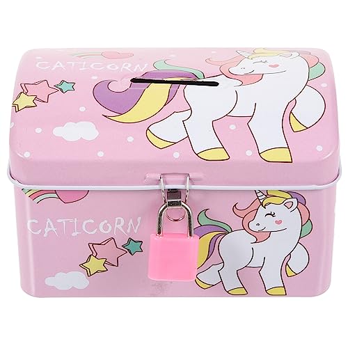 STOBOK Einhorn-Sparschwein Mit Schloss Weißblech-Metall-Spardose Cartoon Unzerbrechliche Sparmünzenbox Für Kinder Geschenke Heimdekoration Einhorn-Druckdose Zufällige Farbe von STOBOK