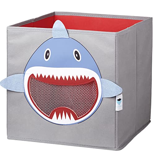 LOVE IT STORE IT Aufbewahrungsbox für Kinder - Kiste aus Stoff - Verstärkt mit Karton - Mit Sichtfenster - Grau mit Haifisch - 30x30x30 cm von LOVE !T STORE !T