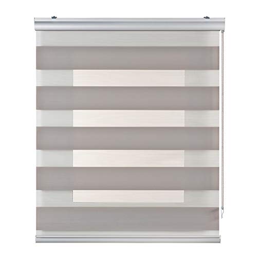 STORESDECO Doppelrollo Plus, Duo Rollo für Fenster und Türen, Zebra Rollo Premium-Finish mit Kassette, Lichtdurchlässig und verdunkelnd | Steingrau, 160 cm x 250 cm von STORESDECO