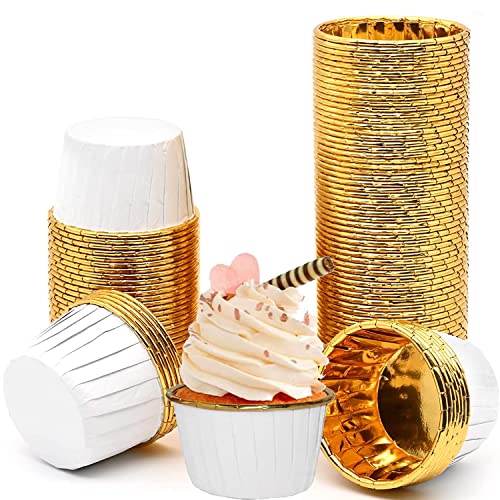 Muffinförmchen Papier, Cupcake Formen Papier, Antihaftbeschichtet Einweg-Backbecher für Muffinform Cupcake, 50 Stück, Weiß-Gold von STOUCLA