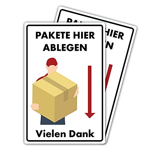 2 Stück Hier Paket ablegen/abladen Schild 20 x 30 cm Abladestelle Kennzeichnung aus stabiler PVC Hartschaumplatte 3mm mit UV-Schutz von STROBO von STROBO