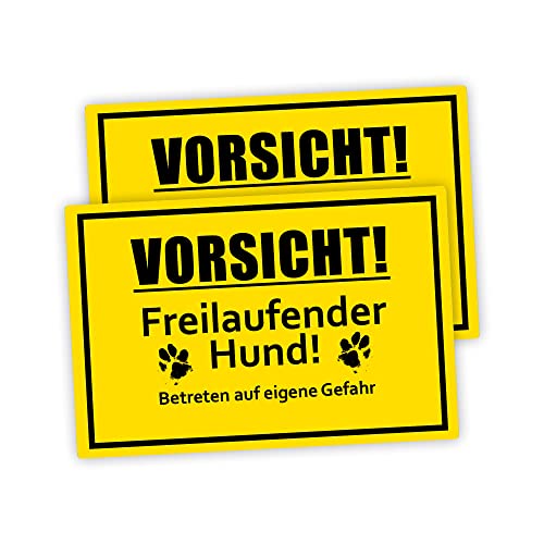 2 Stück XXL Vorsicht! freilaufender Hund Schild 30 x 40 cm aus stabiler PVC Hartschaumplatte 5mm Achtung vor dem Hund Schild mit UV-Schutz von STROBO von STROBO