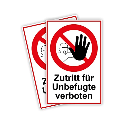 2 Stück Zutritt für Unbefugte verboten Schild 20 x 30 cm aus stabiler PVC Hartschaumplatte 3mm mit UV-Schutz von STROBO von STROBO