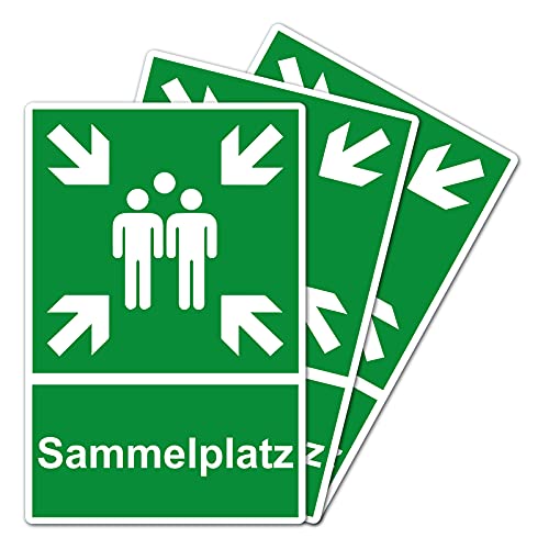 3 Stück Sammelplatz Sammelstelle Sammelpunkt Schild 20 x 30 cm aus stabiler PVC Hartschaumplatte 3mm mit UV-Schutz von STROBO von STROBO