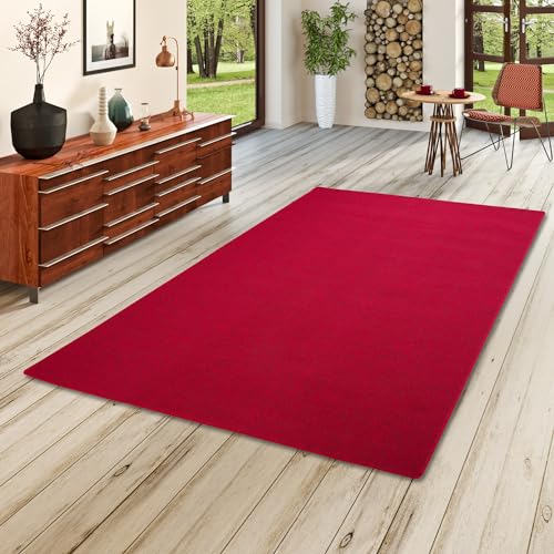 STRONG Feinschlingen Velour Teppich Rot in 24 Größen, Größe:140x200 cm von STRONG