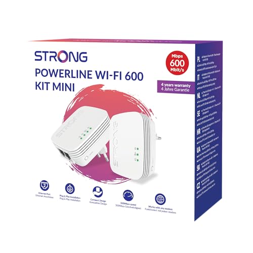 STRONG Powerline 600 Adapter, Internet über die Steckdose, 600 Mbit/s Powerline, WLAN Verstärker mit 300 Meter Reichweite, Kompatibel mit Allen Standard Modems und Routern, POWERLWF600DUOMINI von STRONG