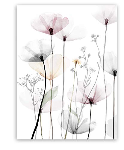 Leinwandbild Modern Poppy 1, 60 x 80 cm I Wandbild Leinwand Bild I Wohnzimmer Schlafzimmer Esszimmer I Wanddeko Home Kunstdruck I Blumen Weiß Rosa Feminin Mohn Mohnblume I Verschiedene Motive & Größen von STYLER