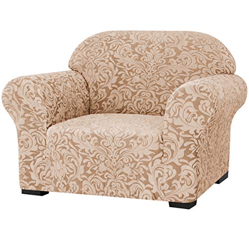 SU SUBRTEX Damast-Sofabezug, 1 Stück, 1 Sitzer, Stretch-Jacquard-Bezug-Set, Möbelschutz für Wohnzimmer, Couch, Schonbezüge für Kinder/Haustiere (Stuhl, Beige) von SU SUBRTEX