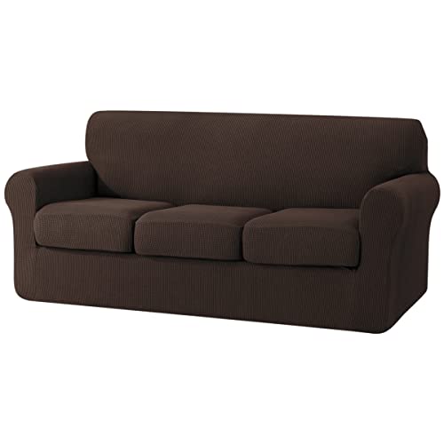 SU SUBRTEX Sofabezug für 3 Sitzer mit 3 separaten Kissenbezügen, Stretch-Sofa-Schonbezug, Ersatzbezug, rutschfest, Möbelschutz (Sofa, Dunkelbraun) SFC012 von SU SUBRTEX