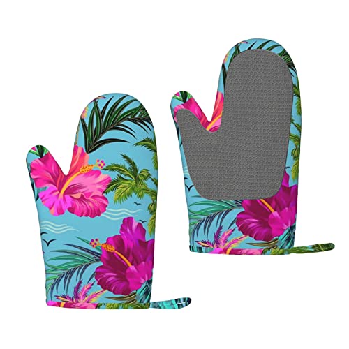 Hello Hawaii Silikon-isolierte und verbrühungssichere Handschuhe, Küche wasserdichte und rutschfeste Ofenhandschuhe, Grillhandschuhe von SUAQUE