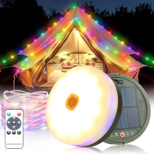 10m Solarenergie USB 2 in1 Camping Lichterkette Aufrollbar,Campinglampe mit led lichterkette mit Fernbedienung,Wasserdicht IP65 Tragbare camping lichterkette,Led lichterkette außen camping von SUBOSI