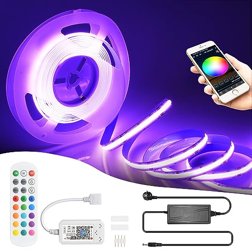 WIFI COB Led Strip RGB, 5M Led Streifen Alexa, 576LEDs/M 2880LEDs DC24V Flexible COB Led Strips, Led Lichtband Lichterkette Arbeitet mit Google Home Assistant/Alexa von SUBOSI